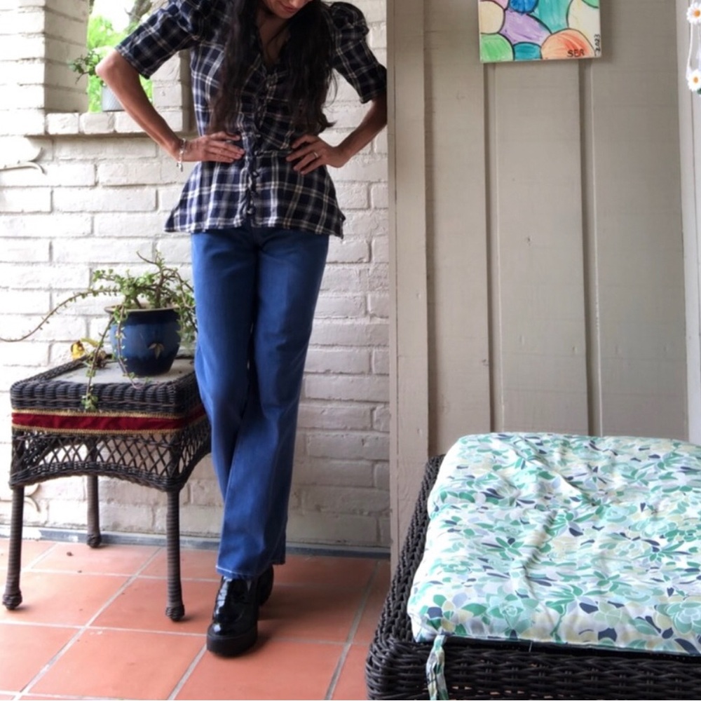 Walter Baker Plaid Puff Sleeve Button Top